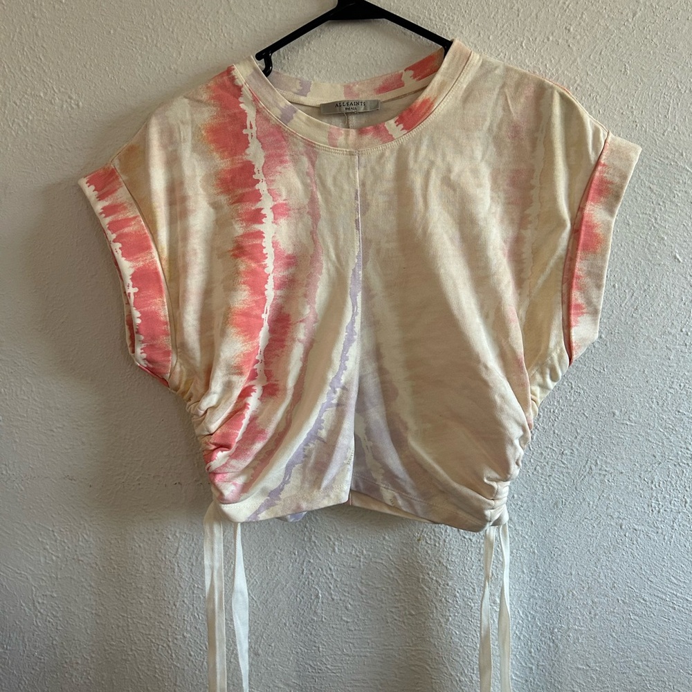 All Saints Pink and Cream Short Sleeve Top